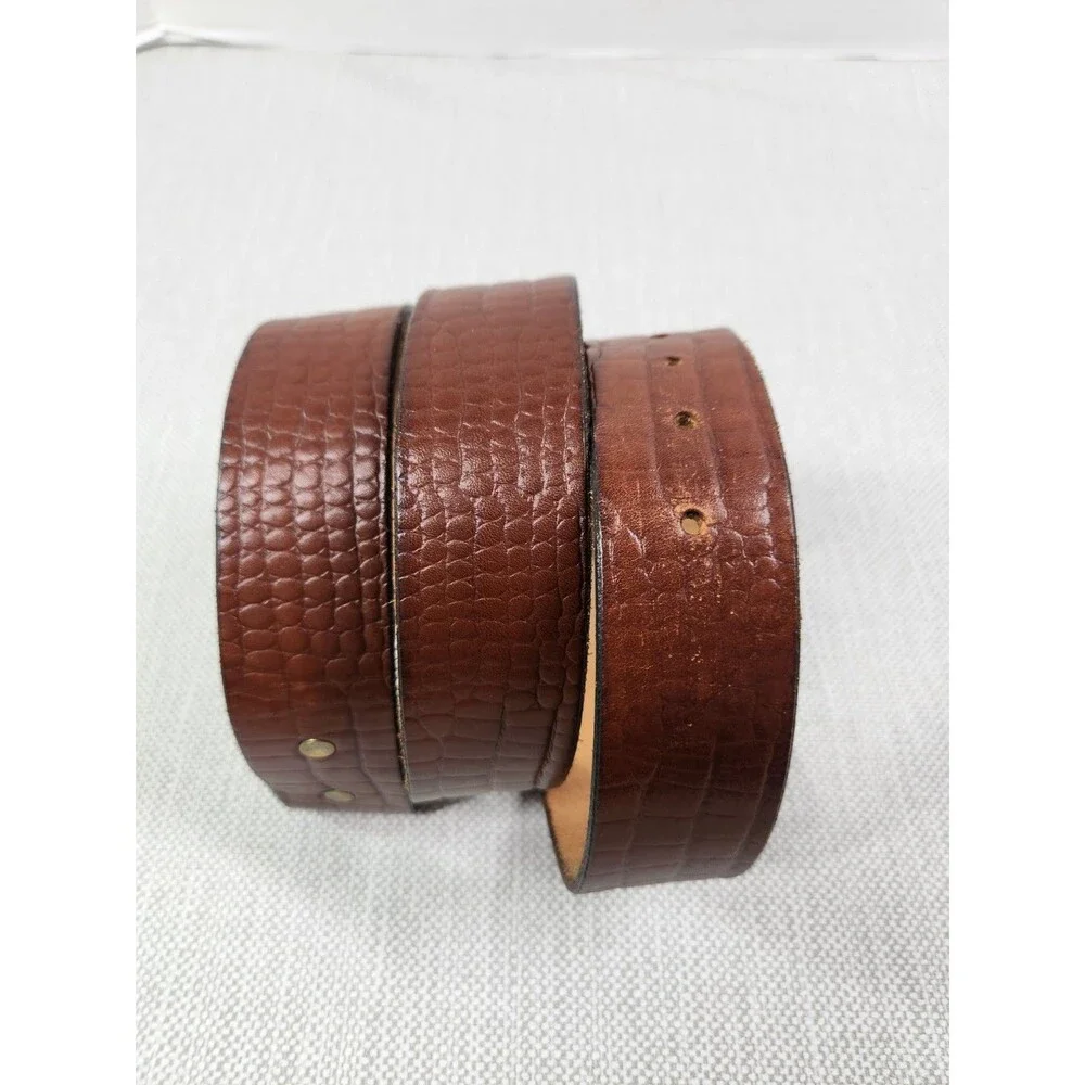 Baldwin Vintage Signed Buckle Free 47 In Croc Embossed Leather Strap Brown Rare
